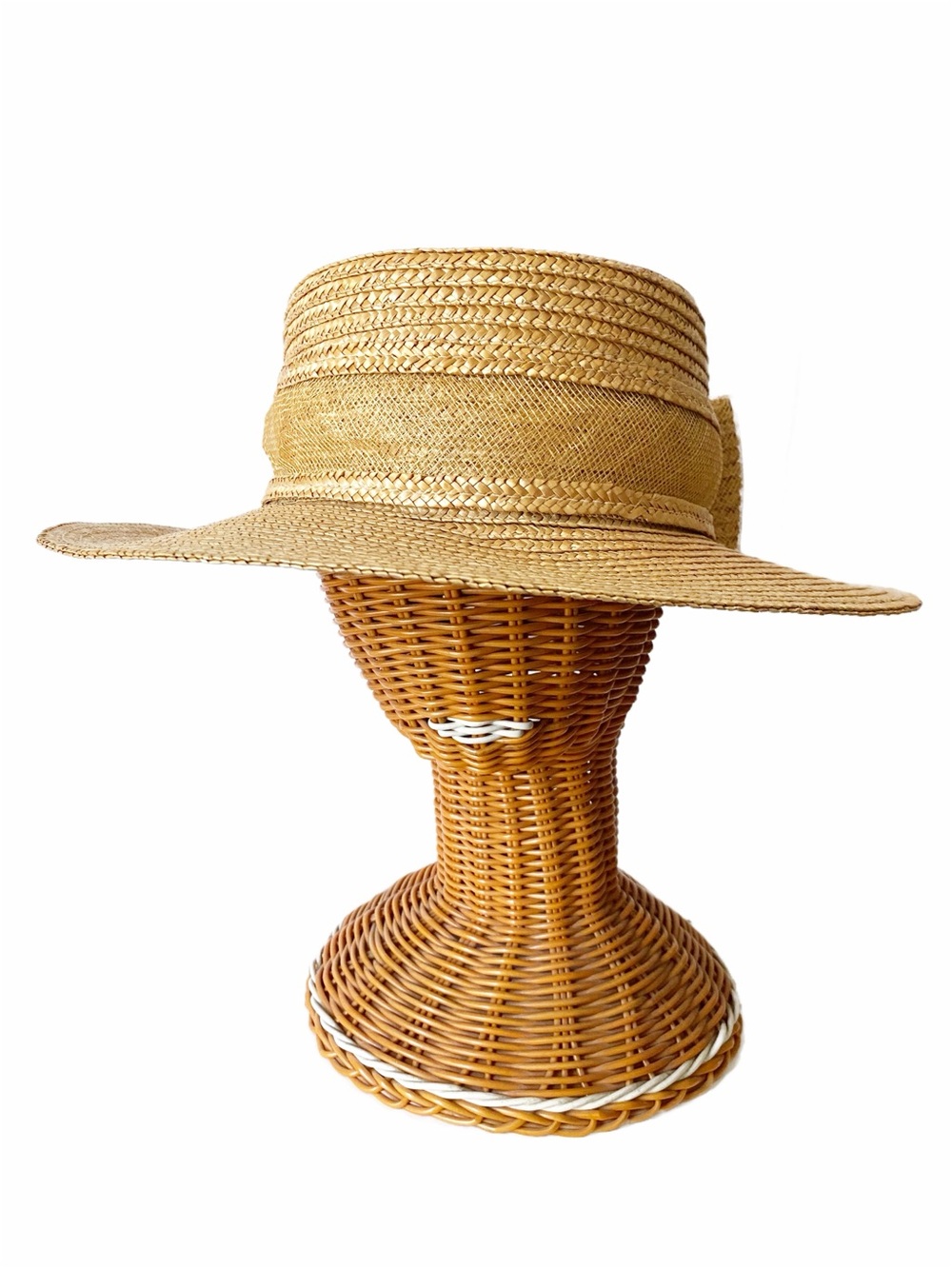 Vintage Betmar New York Straw Boater Hat with Bow Detail